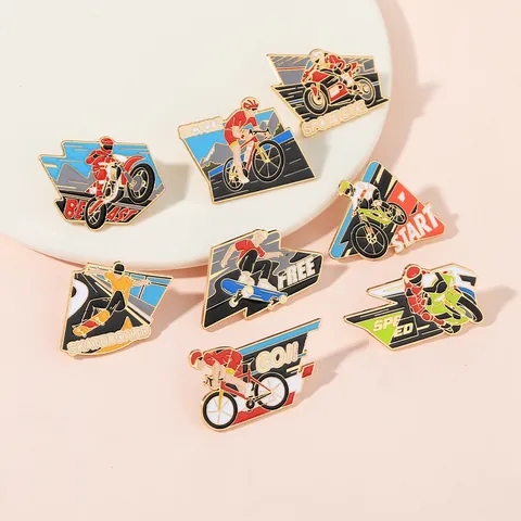 Personalized Alloy Enamel Sports Brooch Pins For Clothing Backpack Decoration Motorcycle Bicycle Skateboard Silhouette Badges