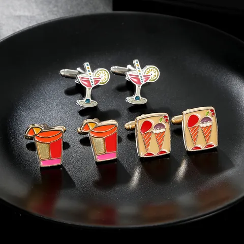 Creative Beverage Cocktail Ice Cream Enamel Cufflinks For Men Alloy Gold Silver Plated Drink Theme Shirt Cuff Links Party Banquet Jewelry Gift