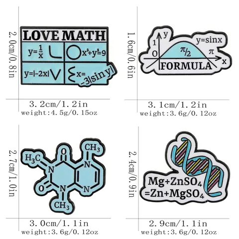 Science Enamel Pin Brooch Alloy Badge Math Chemistry Biology Formula Academic Jewelry Backpack Clothing Student Gift