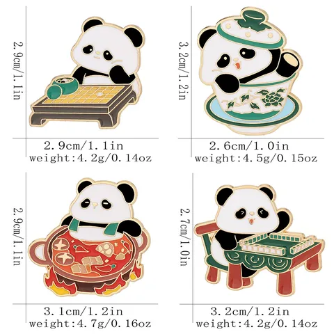 Bonito Broche de Esmalte de Panda Gigante Aleación Estilo Chino Mahjong Olla Caliente Taza de Té Diseño Souvenir Insignia de Joyería