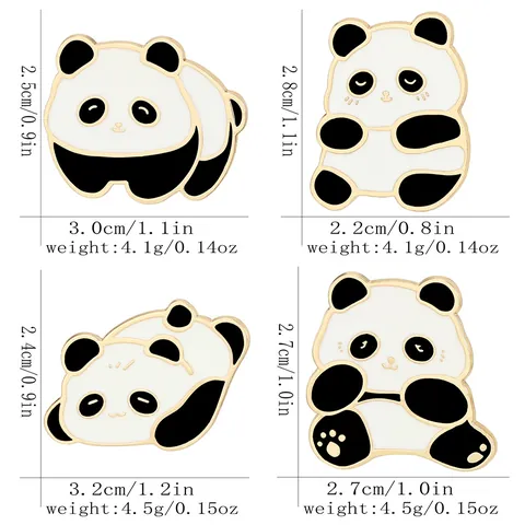 Épinglette Émail Panda Dessin Animé Mignon Badge Animal Alliage Bordure Dorée Noir Blanc pour Décoration Vêtements Sac à Dos