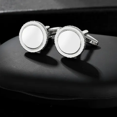 Luxury Men Silver Round Alloy Cufflinks With Knurled Edge Polished Mirror Surface Business Shirt Studs Formal Wedding Accessories