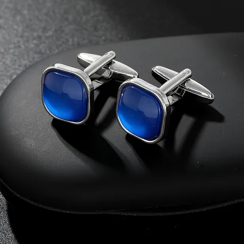 Men Business Square Blue Cat's Eye Stone Alloy Cufflinks Silver Plated Classic Shirt Suits Cuff Link Wedding Banquet