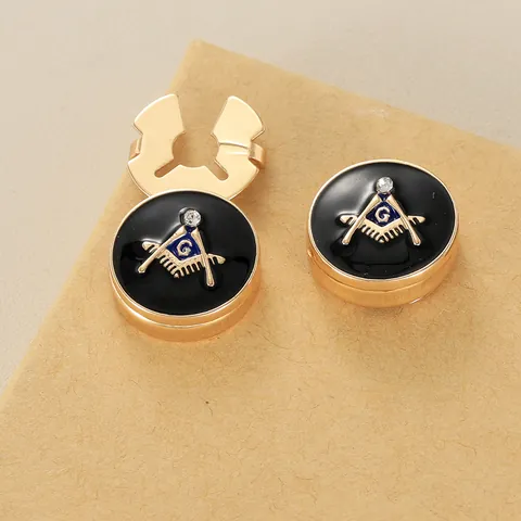 Men Business Masonic Cufflinks Gold Plated Alloy Enamel Square And Compasses G Letter Rhinestone Suit Accessories Gift