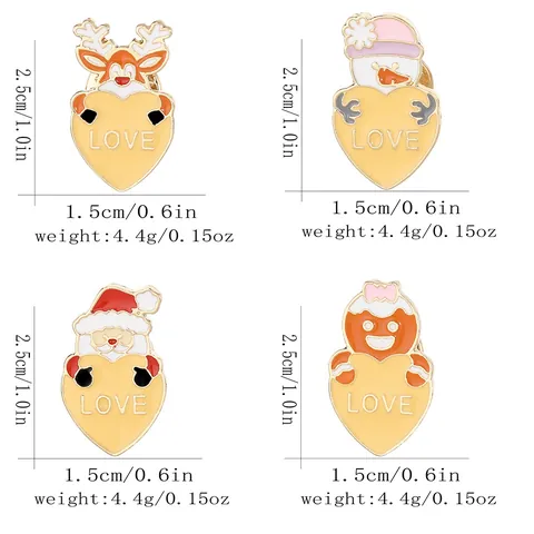 Christmas Cartoon Enamel Pin Brooch Alloy Snowman Santa Reindeer Gingerbread Man Holding Love Heart Badge Festive Jewelry Gift