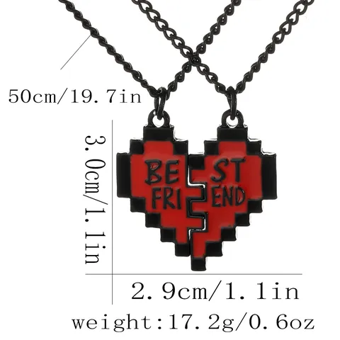 Pixel Art Hart Hanger Halsketting Sleutelhanger Rood Zwart Best Friend Legering Sieraden Voor Koppel Vriendschap Cadeau