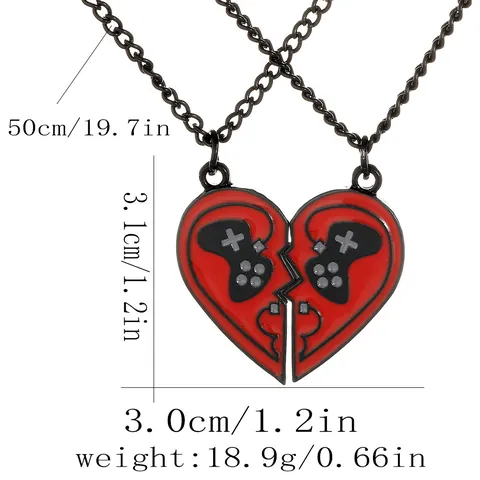 Set di Collane e Portachiavi a Cuore Puzzle in Lega Creativa Controller Retro Gioco Gioielli BFF Coppia Smalto Rosso Nero Regalo