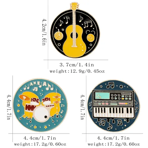Musical Instrument Enamel Pins Creative Alloy Guitar Drum Set Keyboard Brooch For Clothing Backpack Unisex Jewelry Decoration
