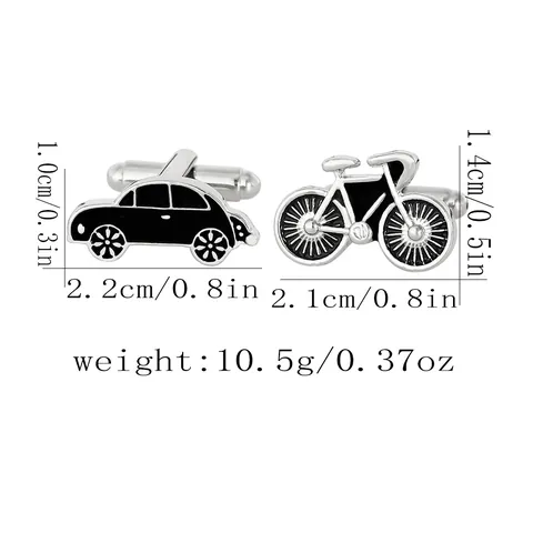 Kreative Asymmetrische Herren Manschettenknöpfe Vintage Käfer Auto Und Fahrrad Form Silber Metall Emaille Hemd Zubehör Schmuck