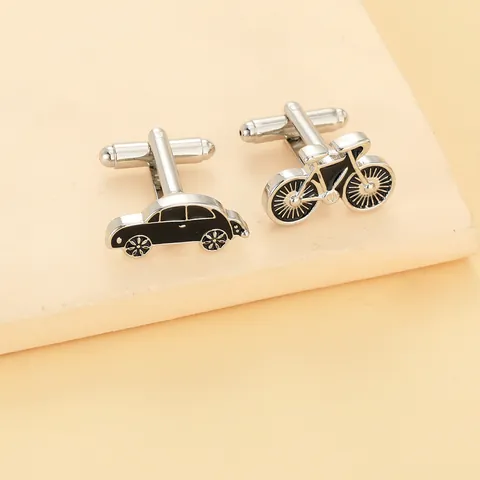 Kreative Asymmetrische Herren Manschettenknöpfe Vintage Käfer Auto Und Fahrrad Form Silber Metall Emaille Hemd Zubehör Schmuck