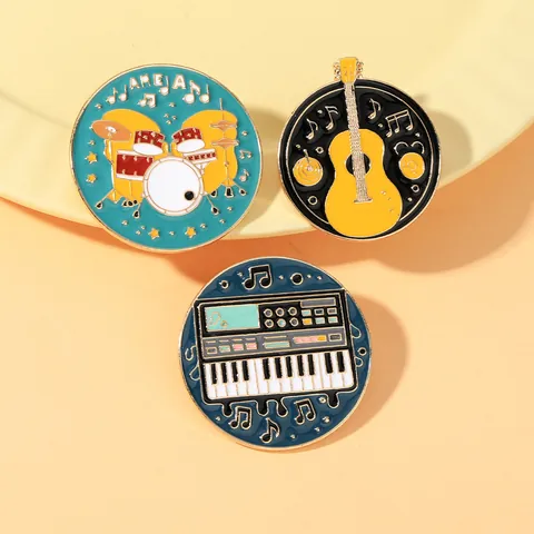 Musical Instrument Enamel Pins Creative Alloy Guitar Drum Set Keyboard Brooch For Clothing Backpack Unisex Jewelry Decoration
