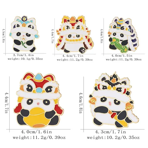 Aimant de Réfrigérateur Panda Danse du Lion Style Chinois Alliage de Zinc Émail Autocollant Magnétique Décoratif Maison Cuisine