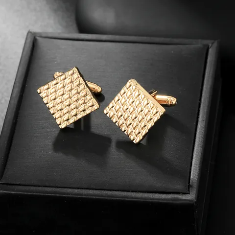 Boutons de Manchette Affaires pour Hommes Alliage Plaqué Or Carré Grille Géométrique Accessoire Chemise Mariage Banquet