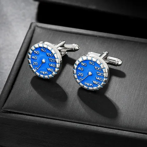 Gemelli da Polso Creativi Design Tachimetro per Uomo Lega Argento Smalto Blu Regalo d'Affari Camicia Gemelli