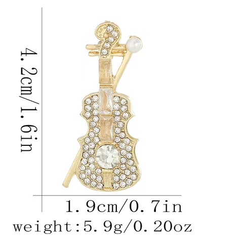 Elegant Gold Alloy Violin Brooch Pin With Rhinestone Artificial Pearl Musical Instrument Brooch For Women Men Suit Dress Decoration