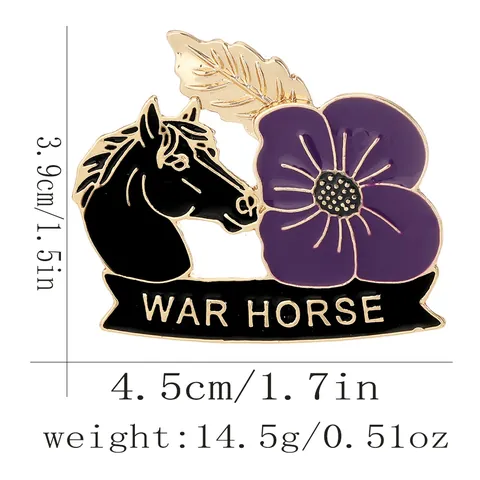 Lest We Forget War Horse Purple Poppy Enamel Brooch Alloy Memorial Badge Jewelry For Veterans Day Remembrance Gift
