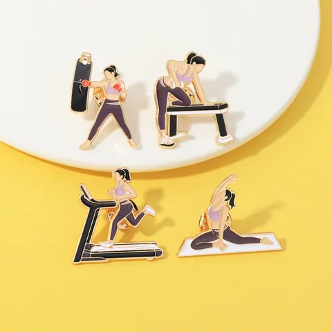 Fitness Alloy Brooch Women Sports Running Yoga Gym Enamel Pin Backpack Clothes Decoration Fashion Badge Jewelry Gift