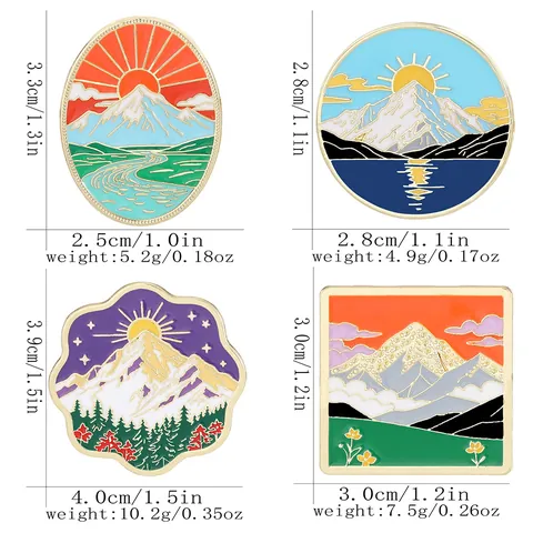 Nature Landscape Enamel Pin Mountain Forest Sunset Starry Sky Alloy Brooch Badge For Backpack Denim Jacket Decor