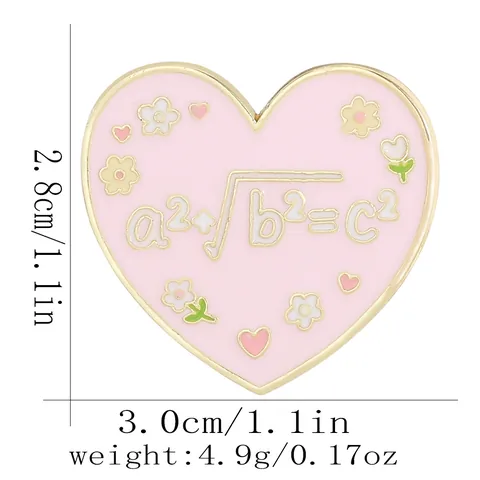 Creative Pink Heart Enamel Pin With Math Formula Flower Pattern Alloy Brooch For Backpack Clothes Decoration Jewelry Gift