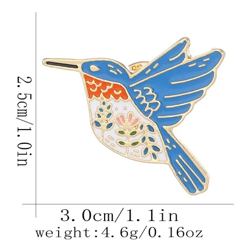 Vintage Alloy Enamel Hummingbird Brooch With Floral Pattern Colorful Drip Oil Animal Lapel Pin For Women Men Jewelry Gift