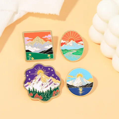 Nature Landscape Enamel Pin Mountain Forest Sunset Starry Sky Alloy Brooch Badge For Backpack Denim Jacket Decor