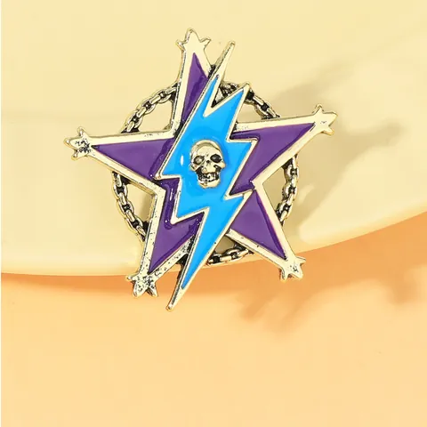 Spilla Pentagramma Gotico Punk Smalto Teschio Fulmine Stella Pin da Risvolto Distintivo in Lega Vintage Gioielli Uomo Donna