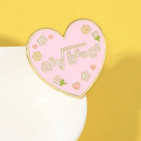 Creative Pink Heart Enamel Pin With Math Formula Flower Pattern Alloy Brooch For Backpack Clothes Decoration Jewelry Gift