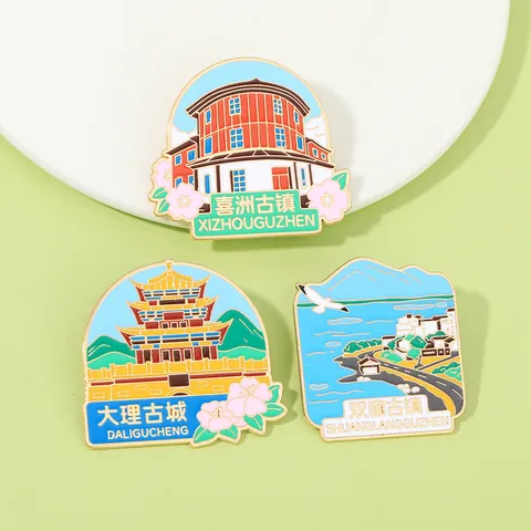 Estilo Chino Ciudad Lugar Pintoresco Dali Cultural Creativo Esmalte Metal Broche Souvenir Viaje Moda Aleación Pin Solapa Insignia