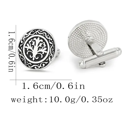 Gemelli in Rame Vintage Albero Della Vita per Uomo Tondi Goffrati Argento Nero Borchie per Camicia Affari Matrimonio Gioiello