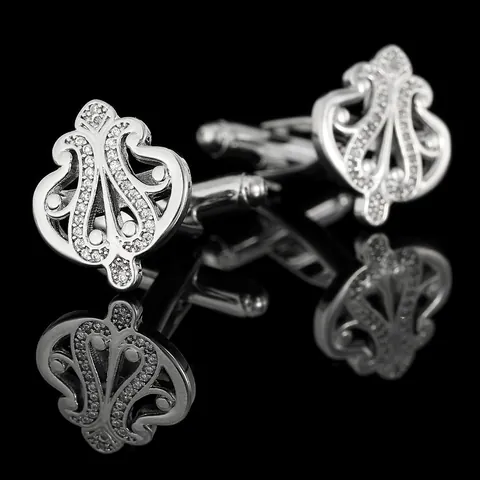 Gemelli Vintage di Lusso in Rame Placcato Argento Con Zirconi Bianchi Uomo Gioielli per Matrimonio Banchetto Accessori Camicia