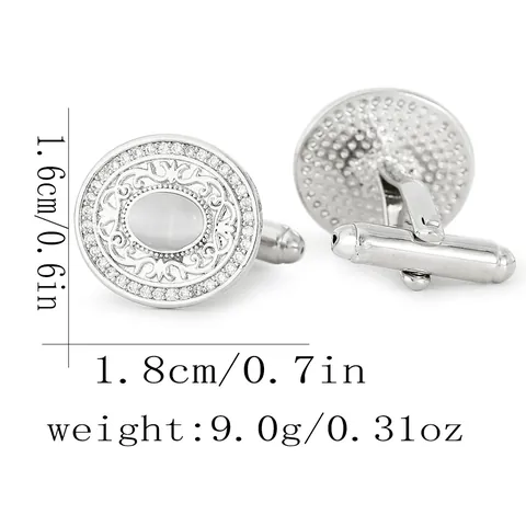 Boutons de Manchette Homme Vintage Pierre Œil de Chat Cuivre Incrusté de Strass Motif Volutes Accessoire Chemise