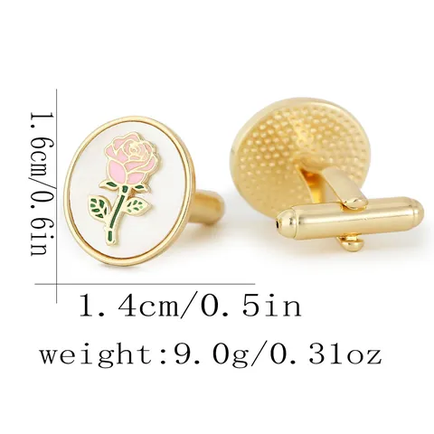 Elegante Rosenblüten Manschettenknöpfe Goldfarbenes Kupfer Emaille Blumenmuster Hochzeit Formelle Hemd Accessoires Rosa Weiß Schmuck