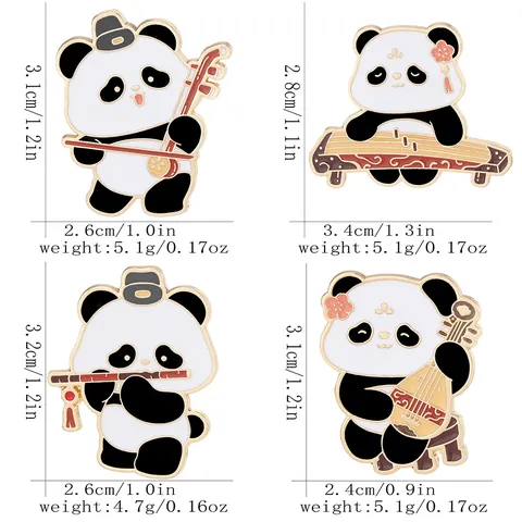 Cartoon Panda Playing Traditional Chinese Musical Instrument Enamel Pin Alloy Brooch Badge For Bag Clothing Decor Jewelry Gift