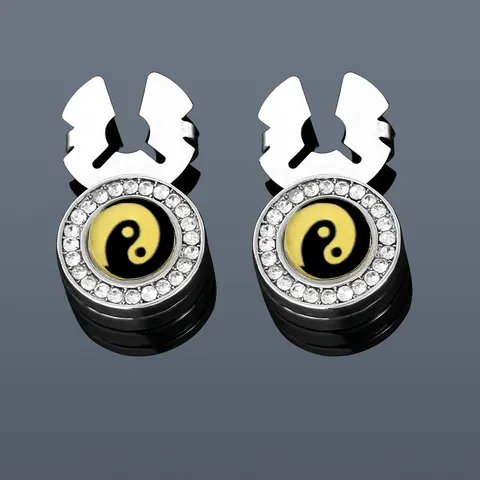 Boutons de Manchette Ronds pour Chemise Française en Alliage Strass Émail Yin Yang Tai Chi Boutons de Manchette pour Hommes Femmes Affaires Mariage Bijoux
