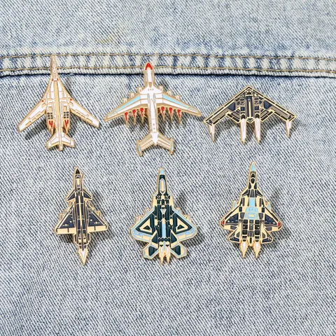 Military Airplane Enamel Pin Badge Alloy Fighter Jet Bomber Transporter Brooch For Unisex Clothes Backpack Jewelry Decor Gift
