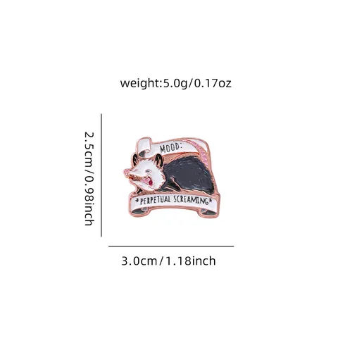 Divertente Spilla in Smalto Opossum Che Urla Perpetual Screaming Distintivo in Lega Oro Rosa per Giacca di Jeans