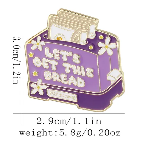 Creative Cartoon Purple Toaster Enamel Pin Let's Get This Bread Slogan Brooch Zinc Alloy Daisy Badge For Bag Hat Gift
