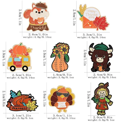Pin de Esmalte de Acción de Gracias Pavo Ardilla Calabaza Girasol Dibujos Animados Broche de Aleación Insignia Para Otoño Fiesta Regalo Joyería Unisex