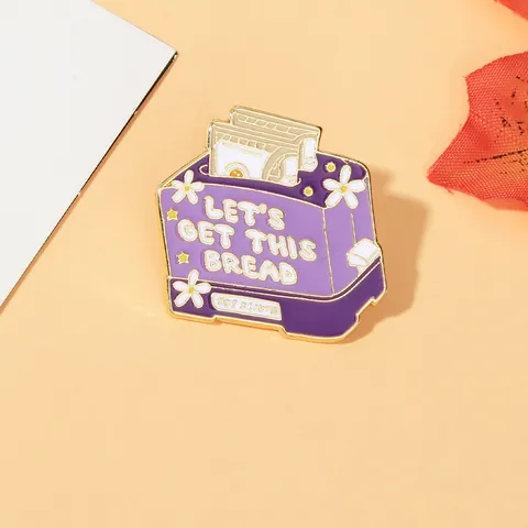 Creative Cartoon Purple Toaster Enamel Pin Let's Get This Bread Slogan Brooch Zinc Alloy Daisy Badge For Bag Hat Gift