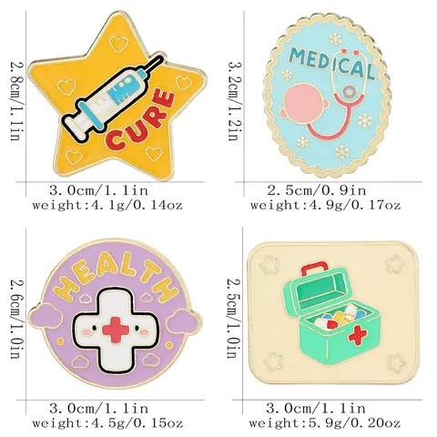 Ensemble de Broches en Émail Thème Médical en Alliage de Zinc Stéthoscope Seringue Boîte de Premiers Secours Badge Cadeau Pour Médecins Infirmières