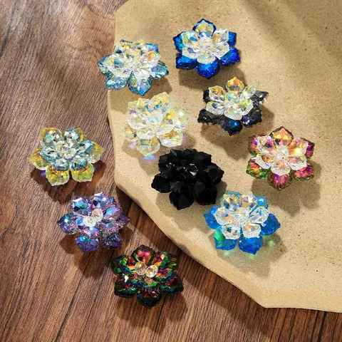 Luxurious Flower Crystal Cufflinks For Men Women Alloy Rhinestone Handmade Clothing Accessories Wedding Business Party Jewelry