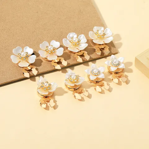 Gardenia Flower Cufflinks For Men Women Alloy Rhinestone Artificial Pearl Business Suit Shirt Cuff Links Jewelry