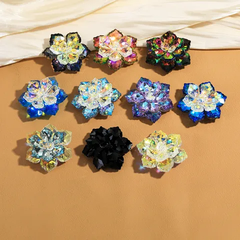 Elegant Crystal Flower Decorative Button Cufflinks For Wedding Banquet Suits Women Men Faceted Iridescent Rhinestone Jewelry Accessory