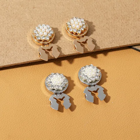 Vintage Alloy Faux Artificial Pearl Rhinestone Button Covers For Women Shirt Cufflinks Round Flower Decorative Buttons Jewelry