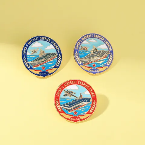 Military Alloy Enamel Aircraft Carrier Commemorative Brooch Lapel Pin Liaoning Shandong Fujian Ship DesignSouvenir Gift