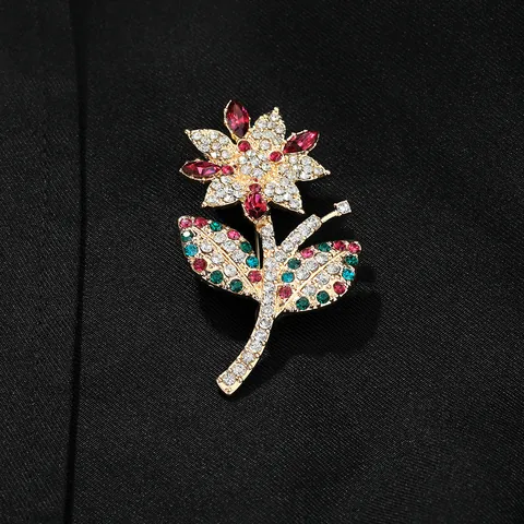 Spilla a Fiore in Lega Vintage per Donna di Lusso con Strass Intarsiati Spille Floreali Tonalità Oro per Matrimonio Festa