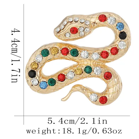 Broche de Serpiente de Aleación Chapado en Oro con Diamantes de Imitación Multicolor Pin de Esmalte de Animal Joyería Moda