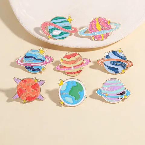 Solar System Planet Enamel Pin Set Alloy Space Astronomy Badge Jupiter Earth Saturn Mars Brooch For Kids Students Gift Backpack Decoration
