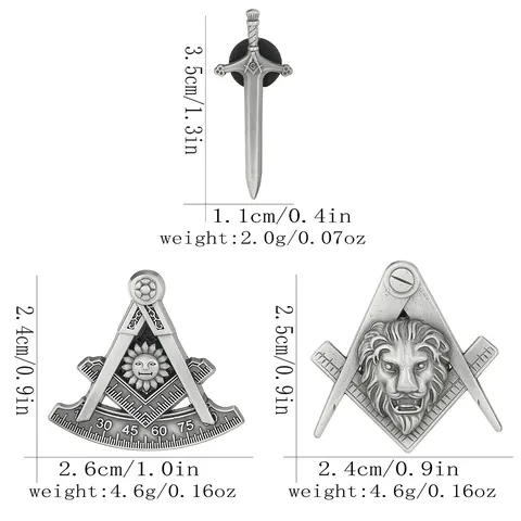 Broche Maçonnique en Alliage Vintage Rétro Hip Hop Franc Maçonnerie Tête de Lion Épée Insigne Pour Hommes Femmes Bijoux Cadeau