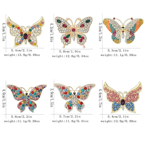 Luxury Alloy Butterfly Brooch Pin For Women Vintage Gold Rhinestone Crystal Enamel Corsage For Suit Coat Party Jewelry
